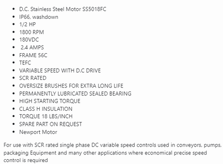 D.C. Stainless Steel Motor SS5018FC, 1/2 HP, 1800 RPM, 180VDC, FRAME 56C, TEFC - DC MOTORS - E-Motor Nations - electric motors - [product_tags]- motor electric - moteur électrique - moteurs - drive - replacement - venmar - hvac - méchoui - capacitor - condensateur - fan