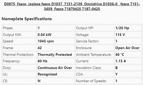 D0975, Fasco, 1/20Hp,1050 Rpm,115V,fr:42,7151-2139,D1036-0, 7151-3659, - HVAC ELECTRIC MOTOR - E-Motor Nations - electric motors - [product_tags]- motor electric - moteur électrique - moteurs - drive - replacement - venmar - hvac - méchoui - capacitor - condensateur - fan