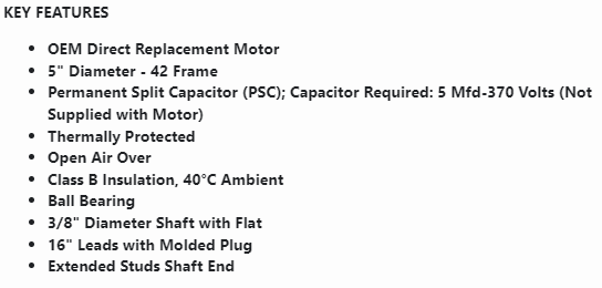 D0975, Fasco, 1/20Hp,1050 Rpm,115V,fr:42,7151-2139,D1036-0, 7151-3659, - HVAC ELECTRIC MOTOR - E-Motor Nations - electric motors - [product_tags]- motor electric - moteur électrique - moteurs - drive - replacement - venmar - hvac - méchoui - capacitor - condensateur - fan