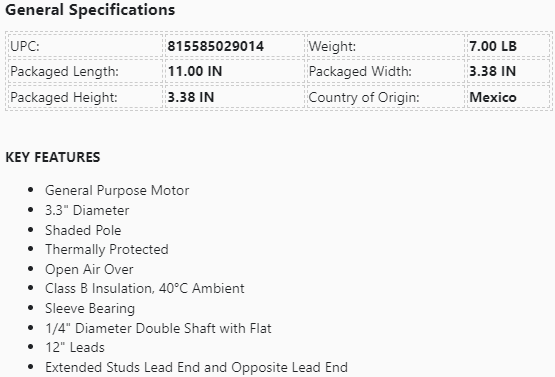 D211, Fasco, 1/15Hp, 3000 Rpm, 230 Volts, OAO, DBL SHAFT, 7121-6184 -  - E-Motor Nations - electric motors - [product_tags]- motor electric - moteur électrique - moteurs - drive - replacement - venmar - hvac - méchoui - capacitor - condensateur - fan