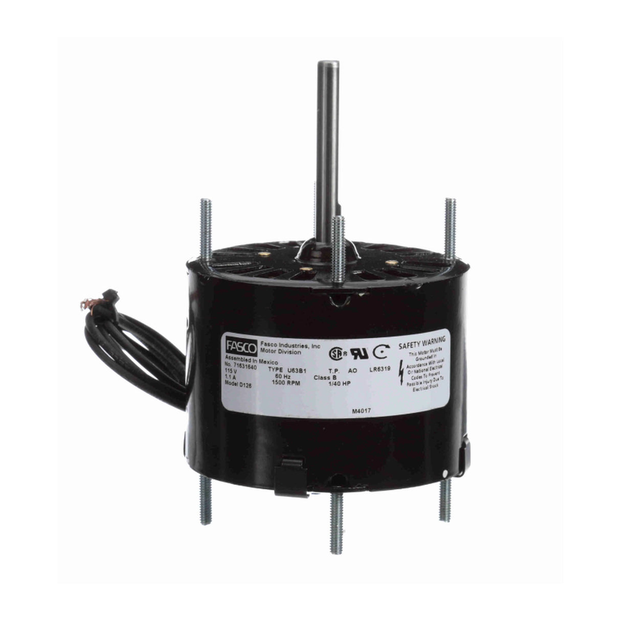 D126, 0.025 Hp, 1500 RPM, 115 V, 1 Ph, 60 Hz, Open Air Over (OAO), Frame 3.3