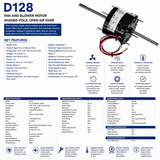 D128, 1/40‑1/50‑1/80Hp, 1500 RPM, 115 V, 1 Ph, 60 Hz, Open Air Over, Frame 3.3