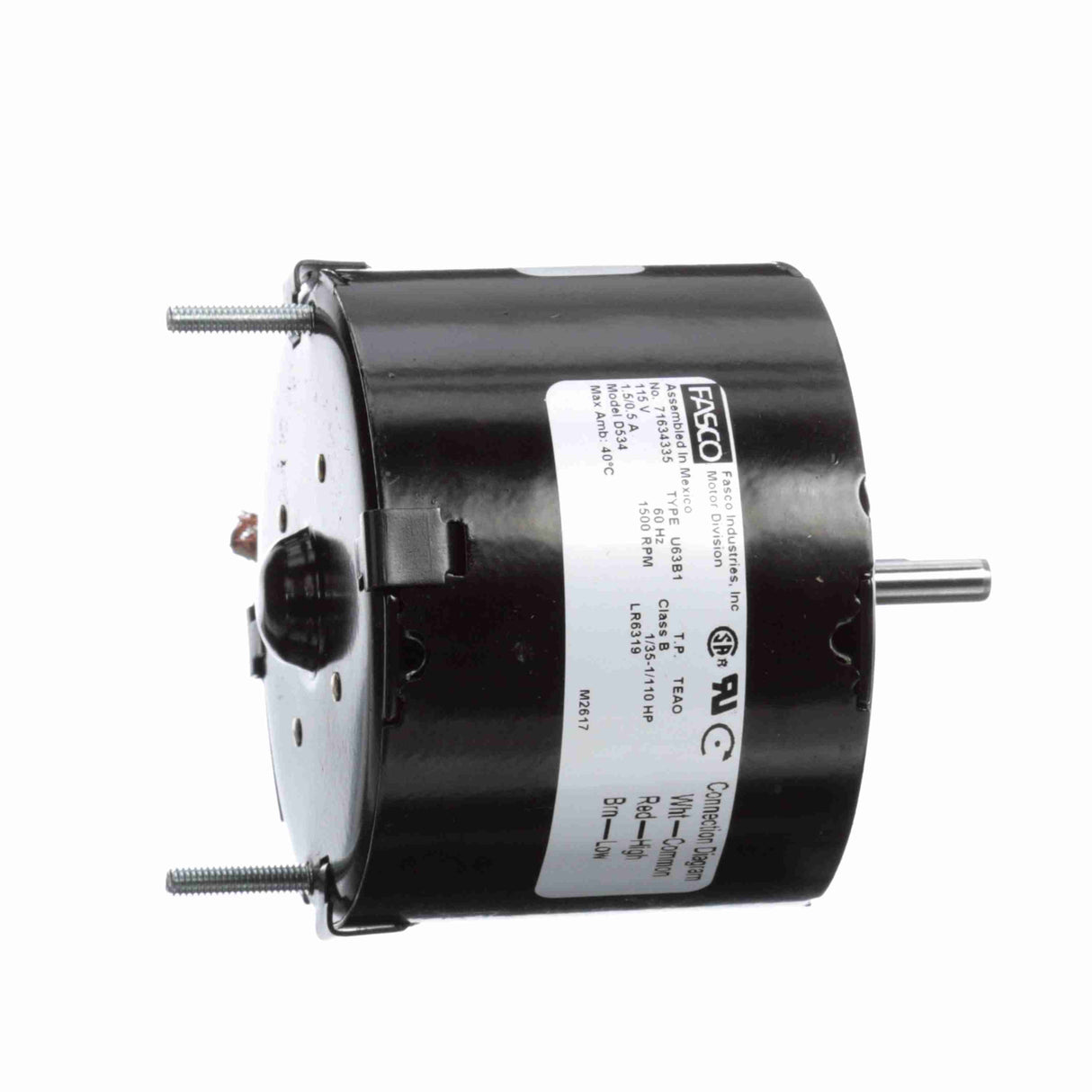 D534, Fasco, 1/35-1/110Hp, 1500 Rpm, 115 V, Totally Enclosed Air Over,