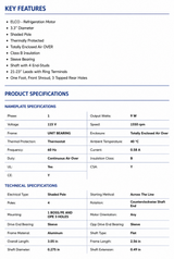 D601, 1/50 Hp, 1500 RPM, 115 V, 1 Ph, 60 Hz, TEAO, Frame 3.3