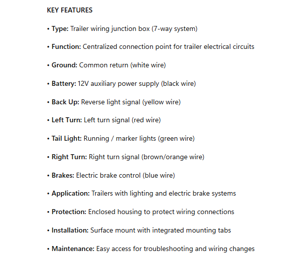 E-Motor Nations, Trailer wiring junction box (7-way system)