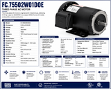 FC.75502W01DOE, 0.75 Hp, 3600 RPM, 575 V, 3 Ph, 60 Hz, TEFC, Frame W56C