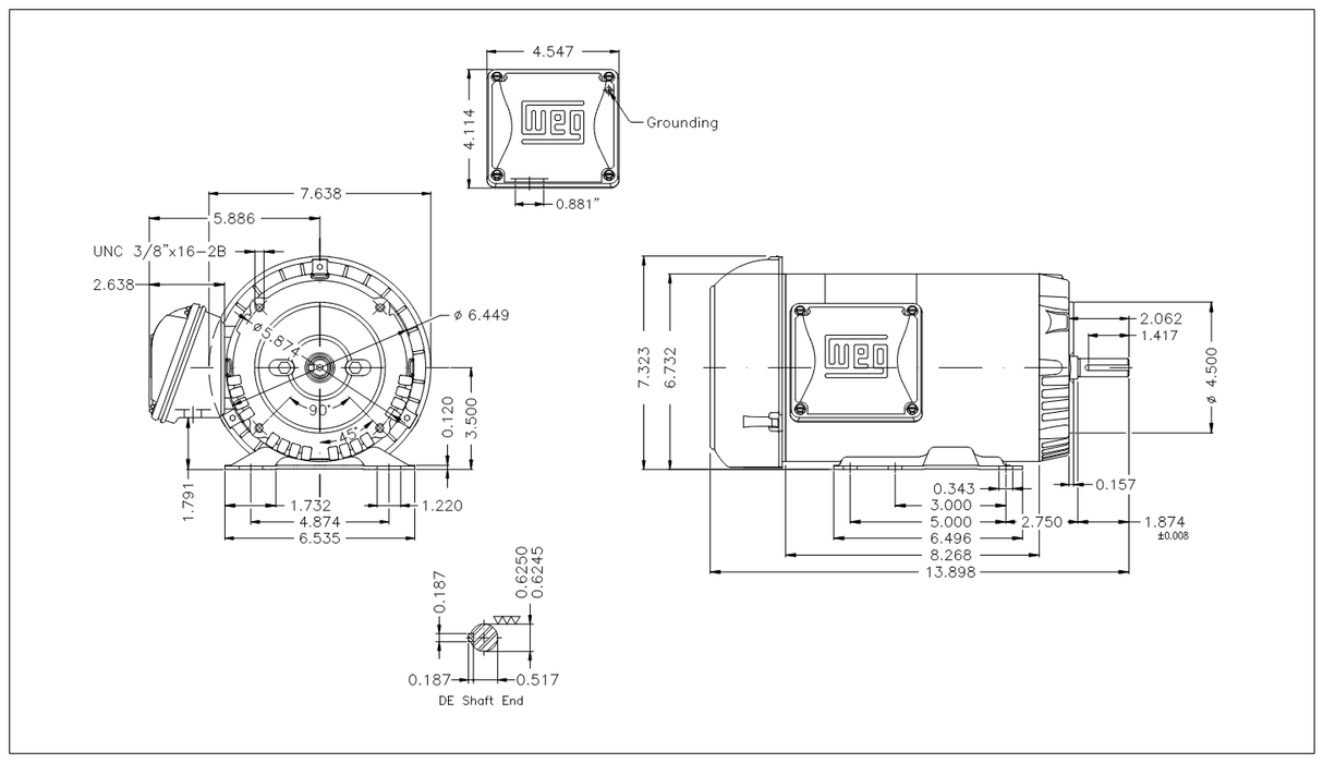 FC002404W01DOE, 2Hp, 1745 RPM, 230/460V, 3Ph, 60-50Hz, Frame 56HC, IP55, REV