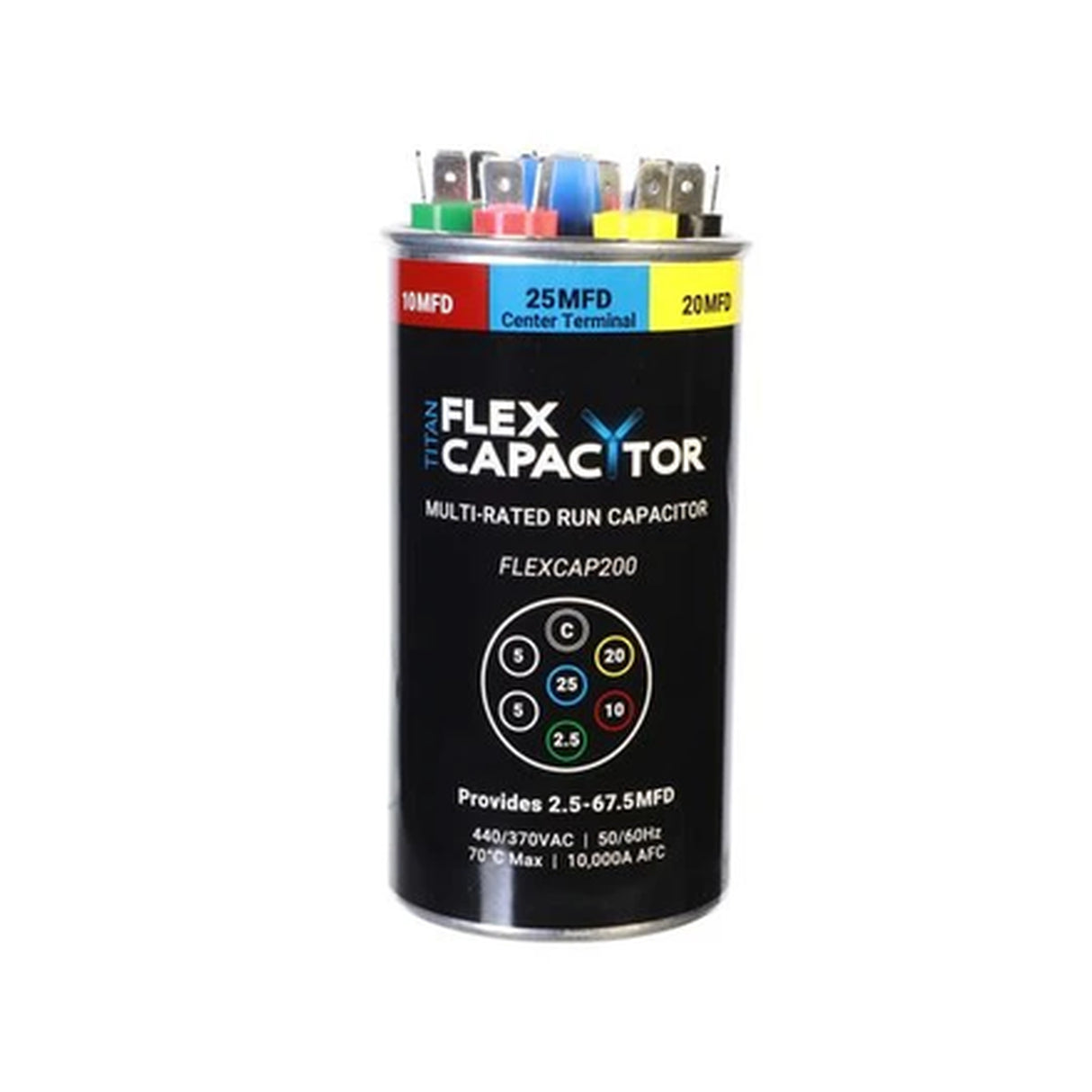 FLEXCAP200, Multi‑Rating Run Capacitor, 2.5‑67.5 MFD, 370/440 V