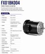 FX01BK004, 1 Hp, 1725/1425 RPM, 208‑230/460 V @ 60 Hz / 190/380 V @ 50 Hz, TEFC, Frame 56HC, 056T17F15951 - Electric Motors - LEESON - electric motors - [product_tags]- motor electric - moteur électrique - moteurs - drive - replacement - venmar - hvac - méchoui - capacitor - condensateur - fan