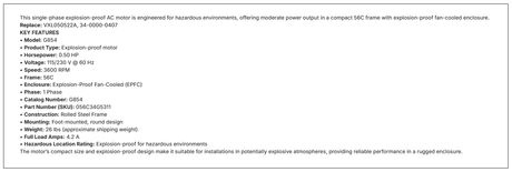 G854, 0.50Hp, 3600 RPM, 115/230 V, 1 Ph, 60 Hz, EPFC, Frame 56C, 056C34G5311 - EXPLOSION PROOF MOTORS - LEESON - electric motors - [product_tags]- motor electric - moteur électrique - moteurs - drive - replacement - venmar - hvac - méchoui - capacitor - condensateur - fan