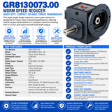 GR8130073.00, 0.285Hp, 1750 RPM, 50:1 Ratio, Right‑Angle Worm Gear Reducer, Cast Iron, GR-BMQ813-50-L-56