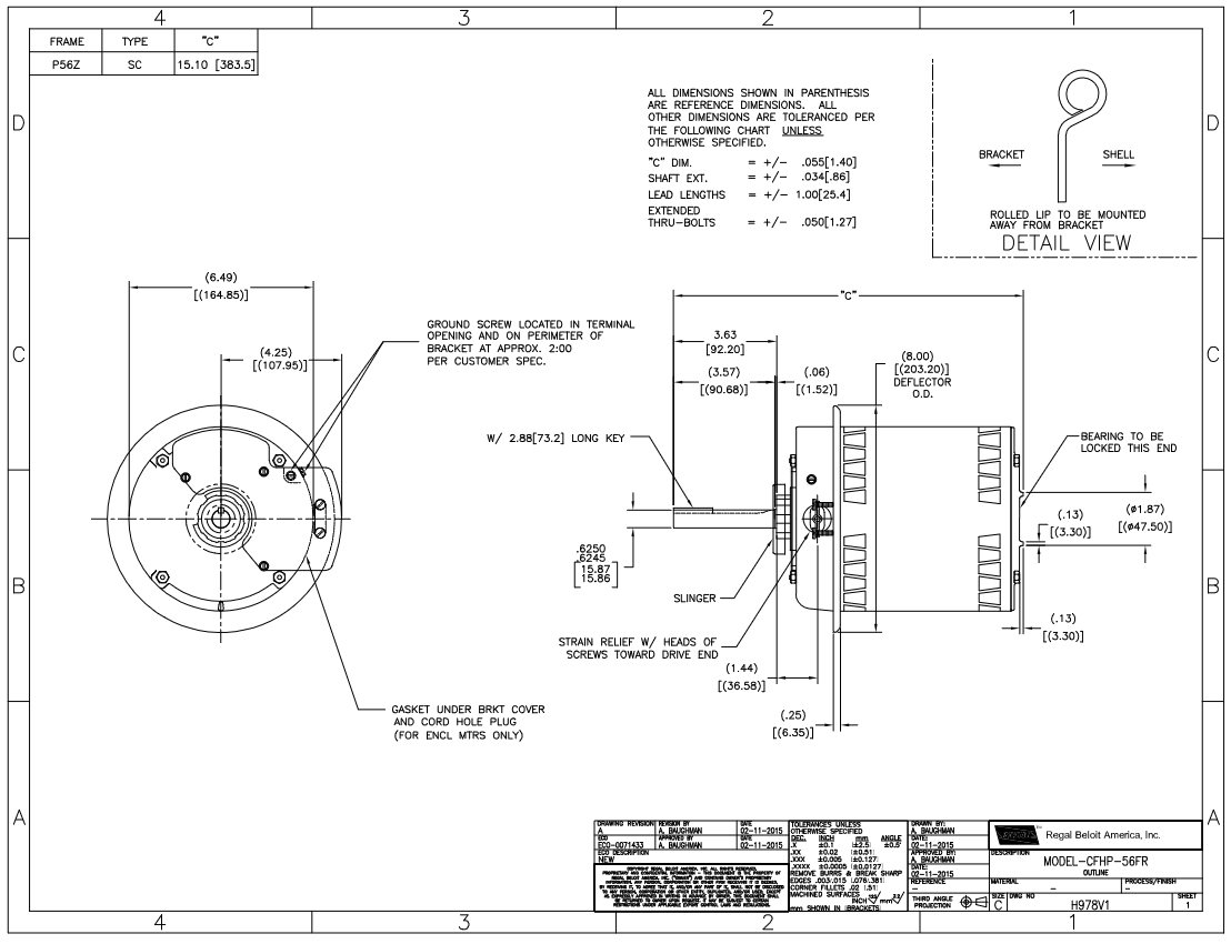 H978V1, SPL Hp, 1140 RPM, 208‑230/460/575 V, 3 Ph, 60 Hz, Open Air Over (OAO), Frame 56Z