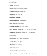 MB35X7/8, BK34-7/8,  Transmission Pulley; 7/8" Bore; 1 Groove; 3.55" Outside Diameter; Finished Bore; 4L | A | 5L | B Belt Series; 2.8" Pitch Minimum; 3.2" Pitch Maximum; Keyway