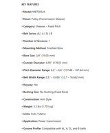 MB70X3/4, BK72-3/4, Transmission Pulley; 3/4" Bore; 1 Groove; 6.95" Outside Diameter; Finished Bore; 4L | A | 5L | B Belt Series; 6.2" Pitch Minimum; 6.6" Pitch Maximum; Keyway