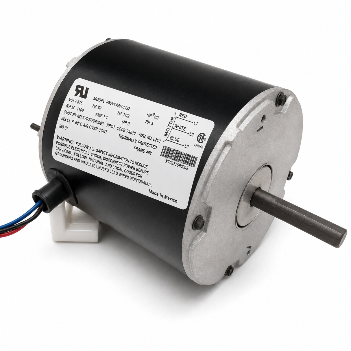 X70377580003, 1/2Hp, 1100 Rpm, 3 Ph,575V,P55YYAAN-1122,MOT19649,L21222418,Fr:48Y,