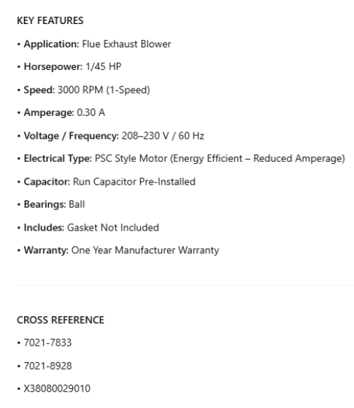 P150, OEM Replacement, 1/45Hp, 3000 Rpm, 208-230V, 60 Hz | E-Motor Nations