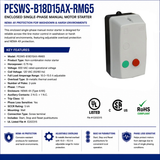 PESWS-B18D15AX-RM65, 0.75Hp, 10–15 A Adjustable, 120 VAC Coil, 600 VAC Rated, 1 Ph, NEMA 4X Enclosure