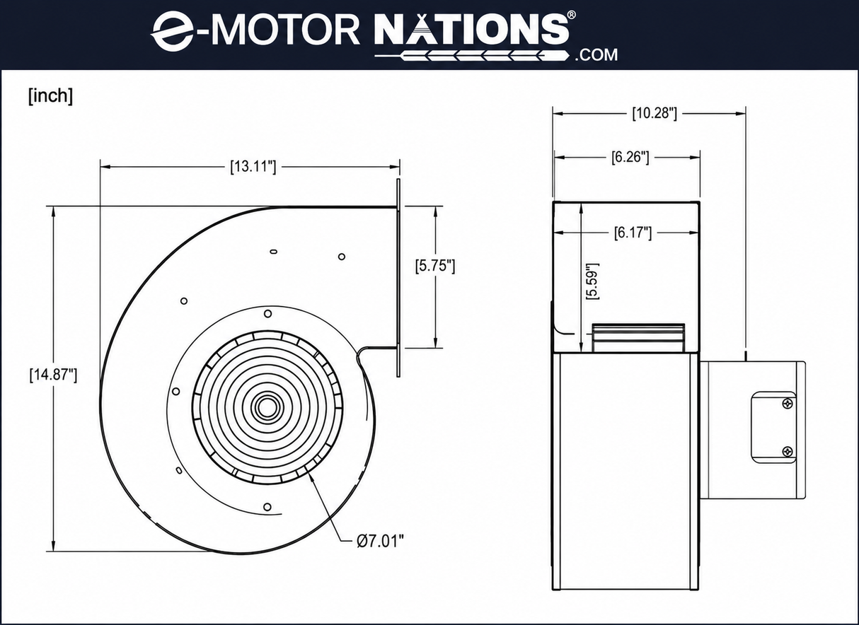 PTDT9, Centrifugal Blower, 1/6 Hp, 1030 RPM, 115/230 V, 1 Ph, PSC Blower