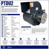 PTDU2, 1/2Hp, 1380 RPM, 115/230 V, 1 Ph, PSC Blower Assembly