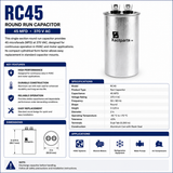 RC45, 45 MFD, 370 V, Round Run Capacitor