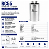 RC55, Run Capacitor, 55 MFD, 370 V, Round