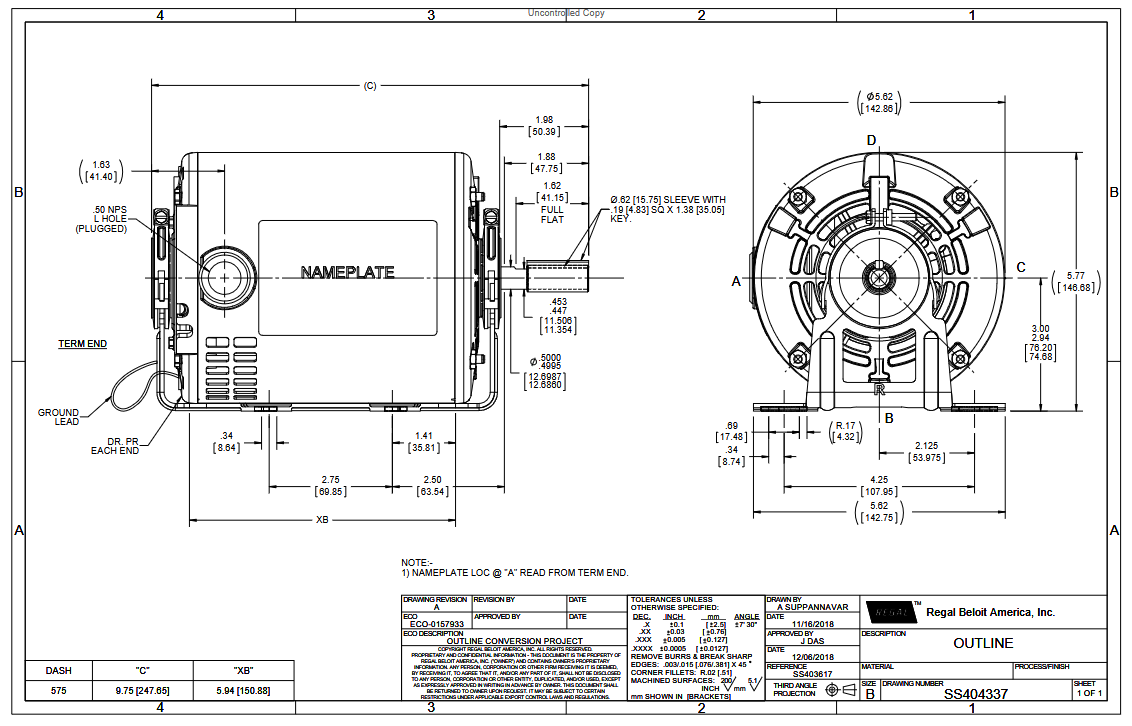 S127, 0.33Hp, 1725 RPM, 115 V, 1 Ph, 60 Hz, Open Drip Proof (ODP), Frame 48Y, 48S17D2105H