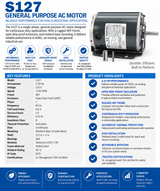 S127, 0.33Hp, 1725 RPM, 115 V, 1 Ph, 60 Hz, Open Drip Proof (ODP), Frame 48Y, 48S17D2105H