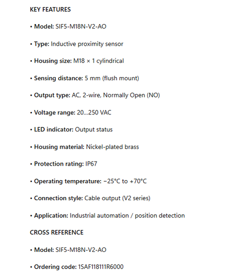 SIF5-M18N-V2-AO, 1SAF118111R6000, Inductive proximity sensor