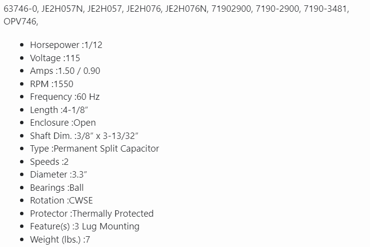 63746-0, JE2H057N, JE2H076N, 7190-2900, 7190-3481, 1/12 HP, 115V, OMNIDRIVE - HVAC ELECTRIC MOTOR - OMNIDRIVE - electric motors - [product_tags]- motor electric - moteur électrique - moteurs - drive - replacement - venmar - hvac - méchoui - capacitor - condensateur - fan