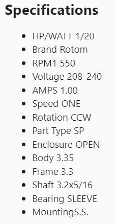 ROTOM, R3-R359,1/20HP, 1550 RPM, 208-230V, SS359, Refrigeration,1A -  - E-Motor Nations - electric motors - [product_tags]- motor electric - moteur électrique - moteurs - drive - replacement - venmar - hvac - méchoui - capacitor - condensateur - fan