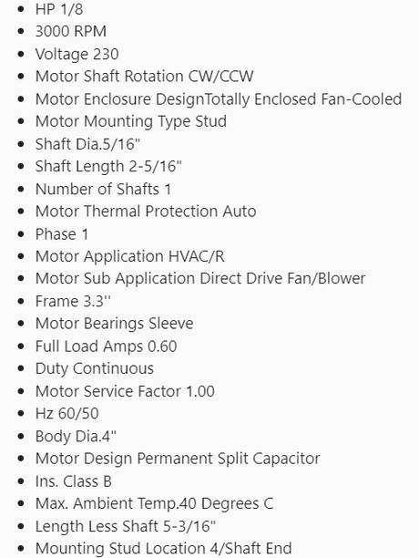 4M090, Dayton, 1/8 hp. 3000 RPM, 230 Volts, Fasco, 7162-0609, 1PH,HVAC - HVAC ELECTRIC MOTOR - DAYTON - electric motors - [product_tags]- motor electric - moteur électrique - moteurs - drive - replacement - venmar - hvac - méchoui - capacitor - condensateur - fan