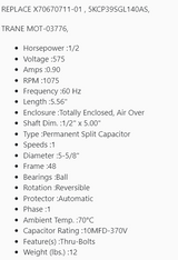 SS3760, K55ZZPYJ-1757, 1/2 HP, 600V, 1 PH, 1100 RPM, X70670711-01, US MOTOR - CONDENSEUR FAN MOTOR - US MOTORS - electric motors - [product_tags]- motor electric - moteur électrique - moteurs - drive - replacement - venmar - hvac - méchoui - capacitor - condensateur - fan