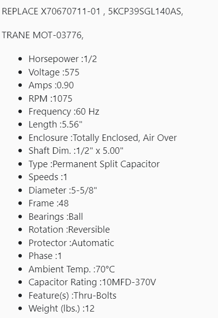 SS3760, K55ZZPYJ-1757, 1/2 HP, 600V, 1 PH, 1100 RPM, X70670711-01, US MOTOR - CONDENSEUR FAN MOTOR - US MOTORS - electric motors - [product_tags]- motor electric - moteur électrique - moteurs - drive - replacement - venmar - hvac - méchoui - capacitor - condensateur - fan