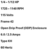 4J360GX5, CGE, 1/4-1/12Hp, 115 Volts, Frame: 42, Open drip proof,