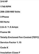 3TL56/T/NE/LE AB, Eberle, 3/4Hp, 1740 Rpm, 208-230/460V, Fr: 56, Tefc,