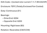 LSTE56, D1100383, 1/2Hp, 3450 Rpm, 575 Volts, Frame: 56, Tefc,