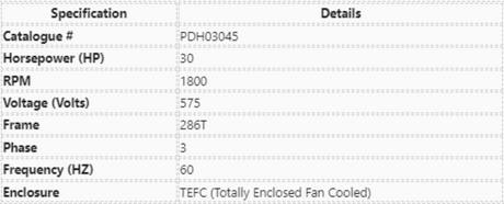 PDH03045, Optim TEFC, 30 Hp, 1800 Rpm, 230/460 Volts, TEFC,