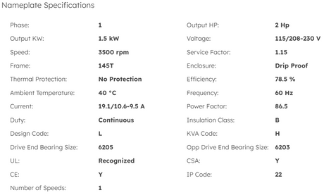 I102, Marathon, 2Hp, 3500 Rpm, 115/208-230 Volts, Fr:145T, Drip Proof, 