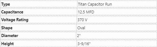 PACKARD, TITAN, POC 12.5, RUN CAPACITOR, 12.5 MFD 370 VAC, OVAL, TOC 12.5 - ACCESSORIES MOTORS & PARTS - E-Motor Nations - electric motors - [product_tags]- motor electric - moteur électrique - moteurs - drive - replacement - venmar - hvac - méchoui - capacitor - condensateur - fan
