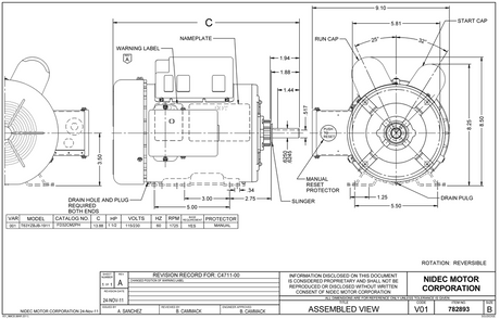 FD32CM2PH, Nidec, 1.5 Hp, 1725 Rpm, 115-208/230V, Frame: 56HC, TEFC,