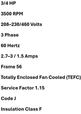 3TL56/T/NE/LE AA, Eberle, 3/4Hp, 3500 Rpm, 208-230/460V, Fr: 56, Tefc,