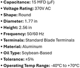 TRC15, Titan, Packard, Run Capacitor 15 uF 370 Volts, HD, Rond, - ACCESSORIES MOTORS & PARTS - E-Motor Nations - electric motors - [product_tags]- motor electric - moteur électrique - moteurs - drive - replacement - venmar - hvac - méchoui - capacitor - condensateur - fan