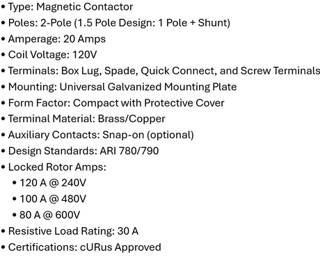 DP-2P20A120, Rotom, Magnetic Contactor, 2 Poles,20 Amps,120V Box lung, - ACCESSORIES MOTORS & PARTS - E-Motor Nations - electric motors - [product_tags]- motor electric - moteur électrique - moteurs - drive - replacement - venmar - hvac - méchoui - capacitor - condensateur - fan