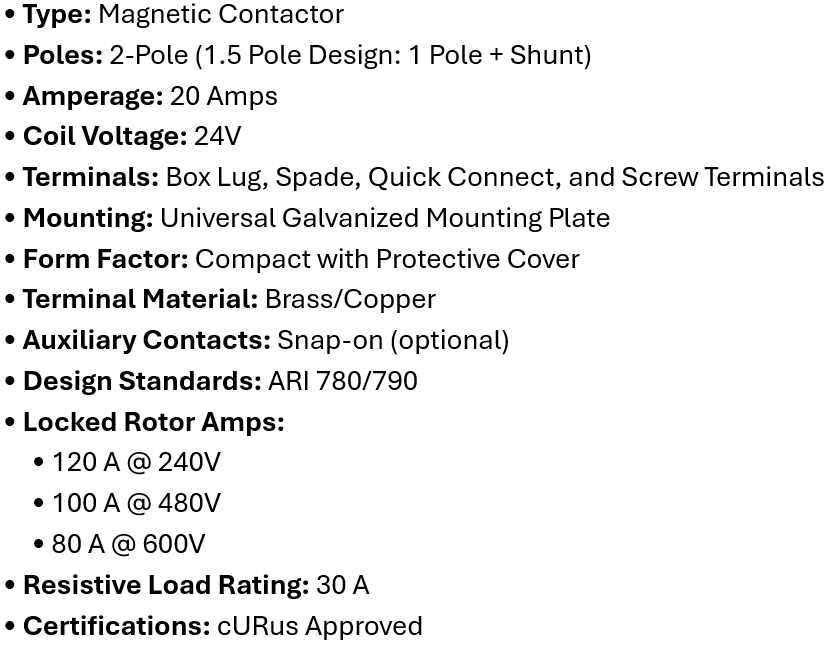 DP-2P20A24, Rotom, Magnetic Contactor, 2 Poles, 20 Amps, 24V Box lung,
