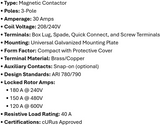 DP-3P30A240, Rotom, Magnetic Contactor, 3 Poles,30 Amps,240V Box lung,