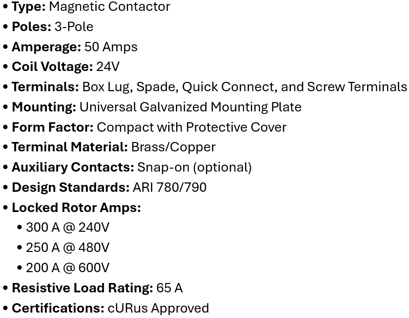 DP-3P50A24, Rotom, Magnetic Contactor, 3 Poles, 50 Amps, 24V Box lung,