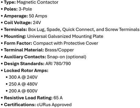 DP-3P50A24, Rotom, Magnetic Contactor, 3 Poles, 50 Amps, 24V Box lung,