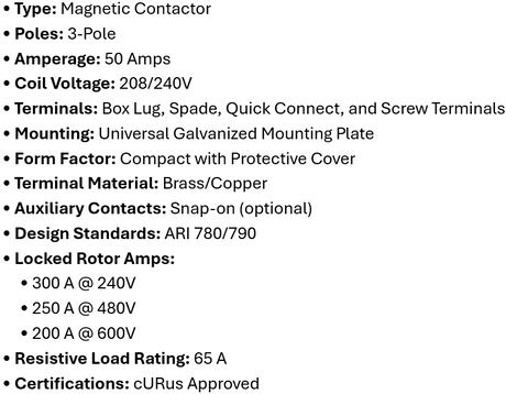 DP-3P50A240, Rotom, Magnetic Contactor, 3 Poles,50 Amps,240V Box lung,