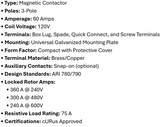 DP-3P60A120, Rotom, Magnetic Contactor, 3 Poles,60 Amps,120V Box lung,