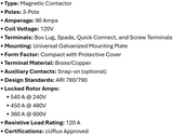 DP-3P90A120, Rotom, Magnetic Contactor, 3 Poles,90 Amps,120V Box lung,